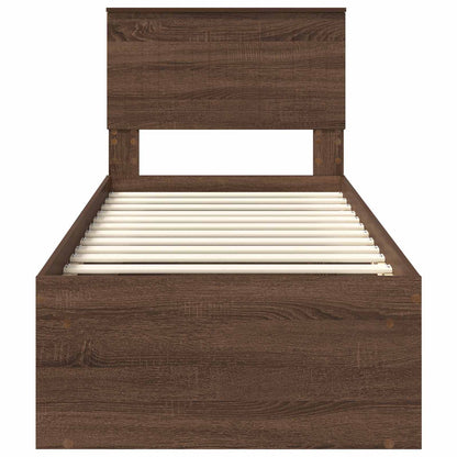 vidaXL Bed Frame with Headboard Brown Oak 75 x 190 cm Solid Pine Wood