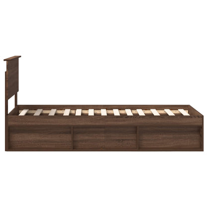 vidaXL Bed Frame with Headboard Brown Oak 75 x 190 cm Solid Pine Wood