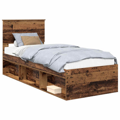 vidaXL Bed Frame with Headboard Old Wood 75 x 190 cm Solid Pine Wood