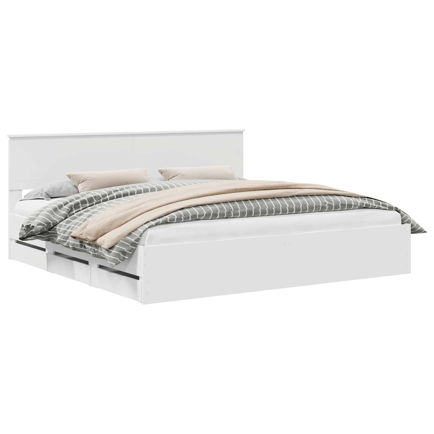 vidaXL Bed Frame with Drawer White 200 x 200 cm Engineer Wood