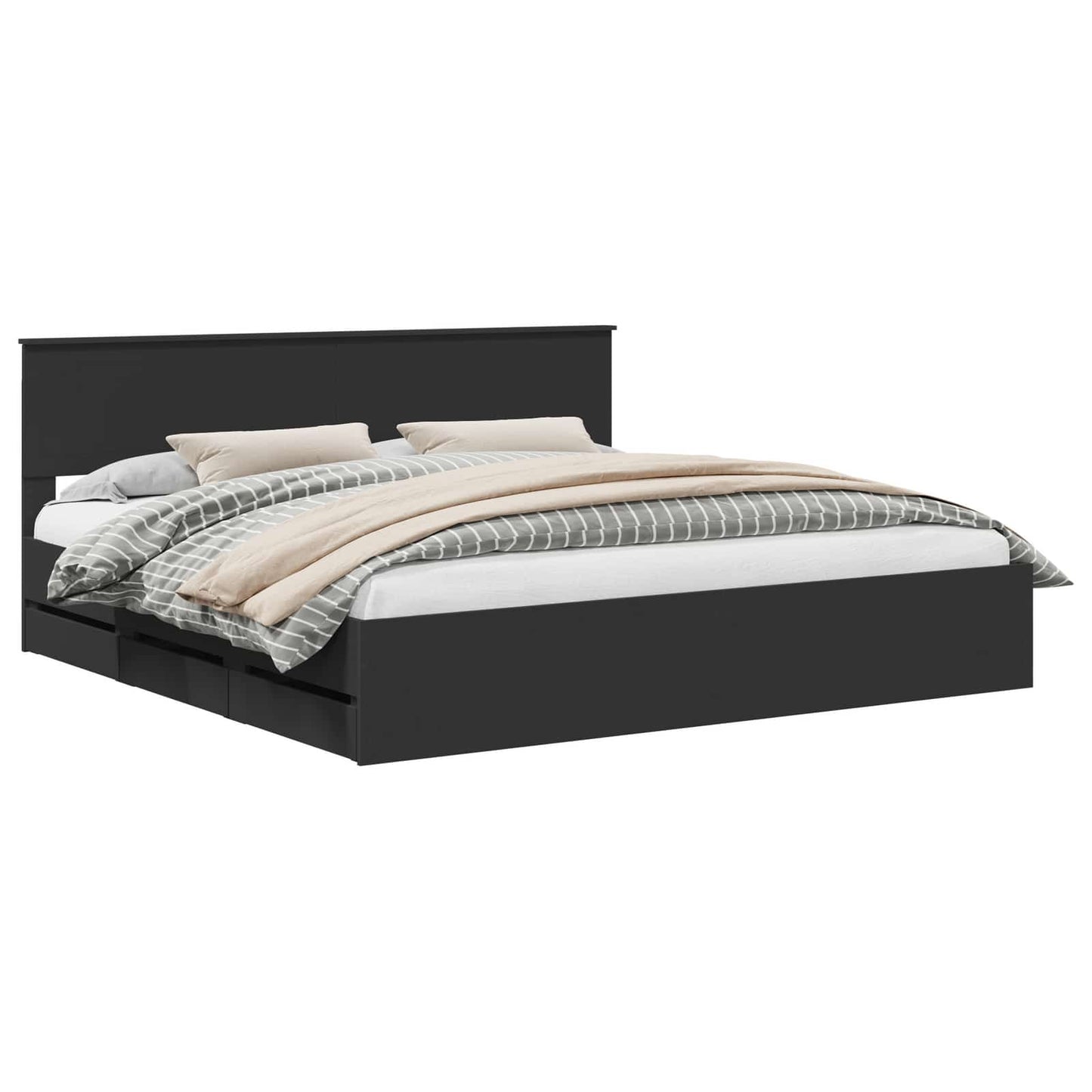 vidaXL Bed Frame with Drawer Black 200 x 200 cm Engineer Wood