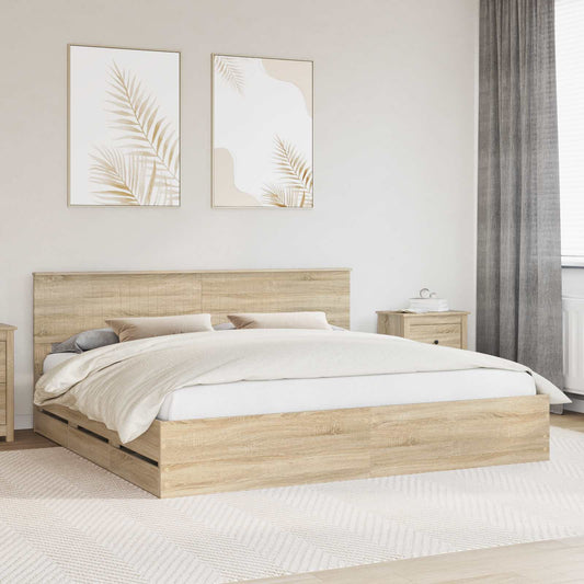 vidaXL Bed Frame with Drawer Sonoma Oak 200 x 200 cm Engineer Wood