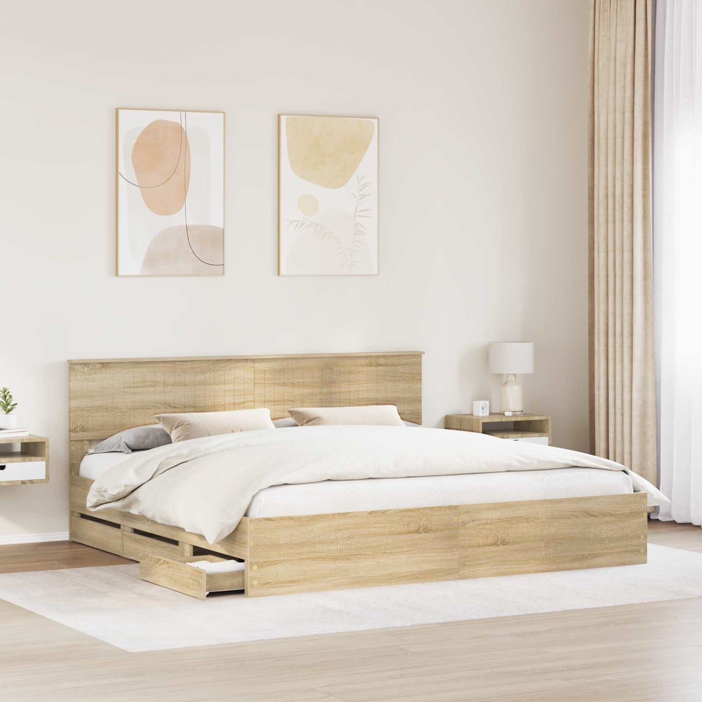 vidaXL Bed Frame with Drawer Sonoma Oak 200 x 200 cm Engineer Wood