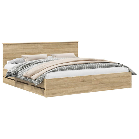 vidaXL Bed Frame with Drawer Sonoma Oak 200 x 200 cm Engineer Wood