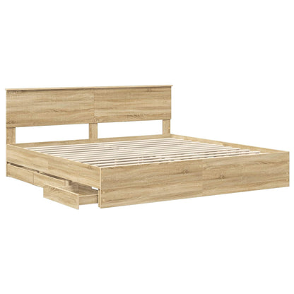 vidaXL Bed Frame with Drawer Sonoma Oak 200 x 200 cm Engineer Wood
