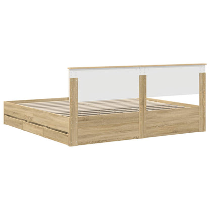 vidaXL Bed Frame with Drawer Sonoma Oak 200 x 200 cm Engineer Wood