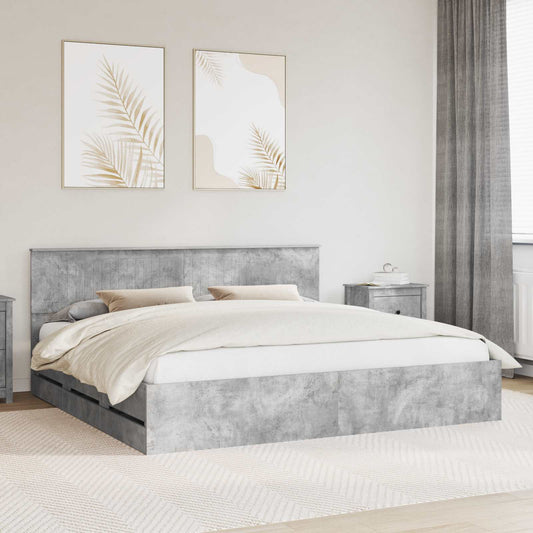 vidaXL Bed Frame with Drawer Concrete Grey 200 x 200 cm Engineer Wood