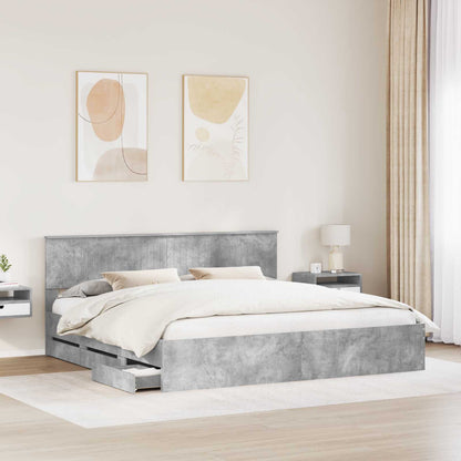 vidaXL Bed Frame with Drawer Concrete Grey 200 x 200 cm Engineer Wood