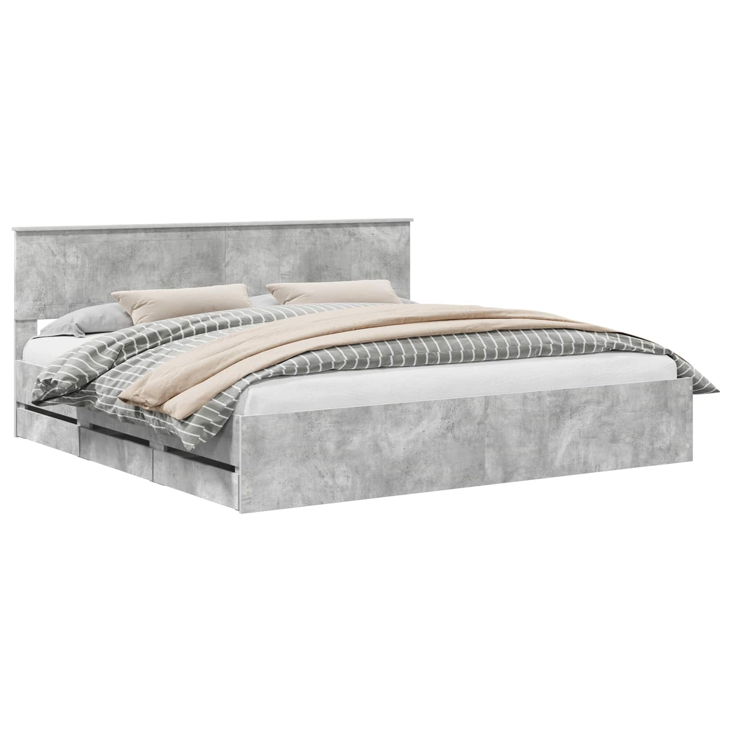 vidaXL Bed Frame with Drawer Concrete Grey 200 x 200 cm Engineer Wood