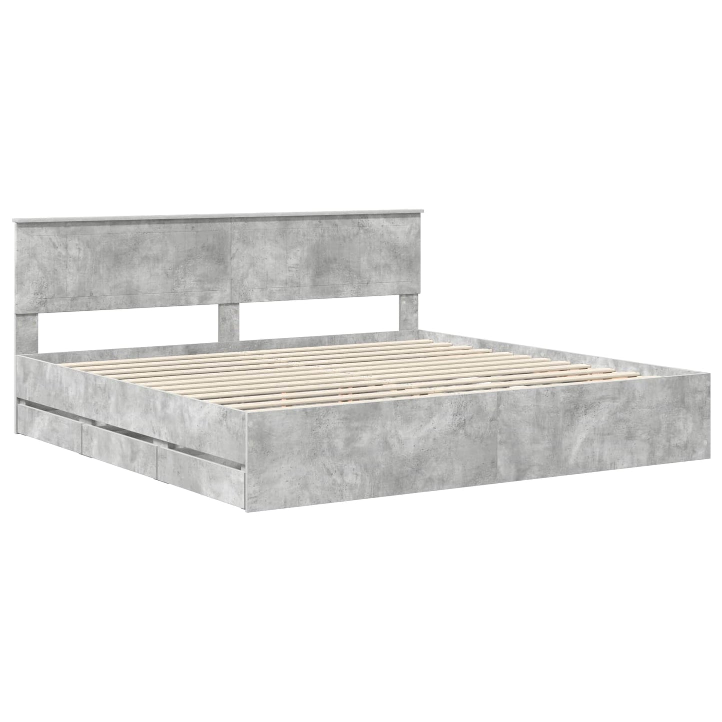 vidaXL Bed Frame with Drawer Concrete Grey 200 x 200 cm Engineer Wood