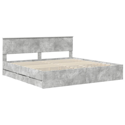 vidaXL Bed Frame with Drawer Concrete Grey 200 x 200 cm Engineer Wood