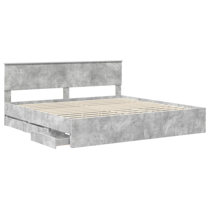 vidaXL Bed Frame with Drawer Concrete Grey 200 x 200 cm Engineer Wood
