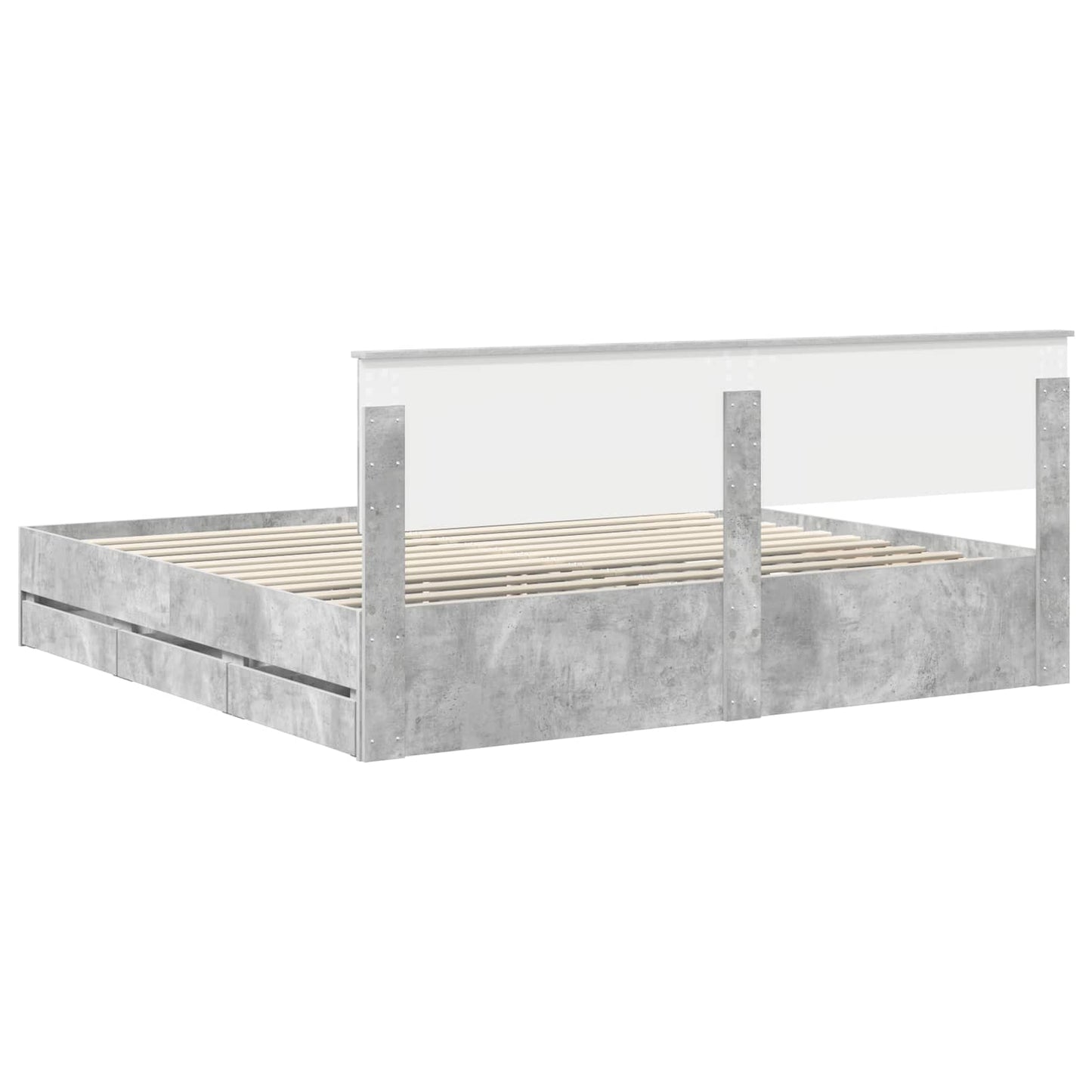 vidaXL Bed Frame with Drawer Concrete Grey 200 x 200 cm Engineer Wood