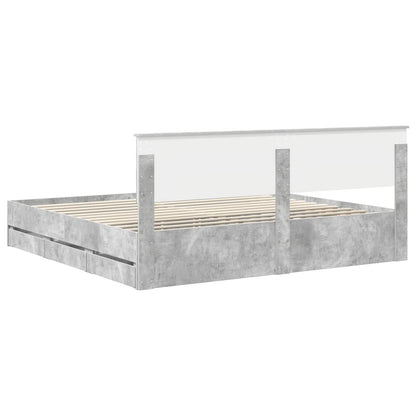 vidaXL Bed Frame with Drawer Concrete Grey 200 x 200 cm Engineer Wood