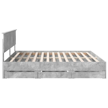 vidaXL Bed Frame with Drawer Concrete Grey 200 x 200 cm Engineer Wood