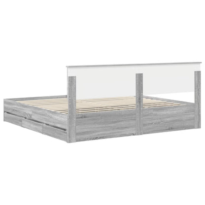 vidaXL Bed Frame with Drawer Grey Sonoma 200 x 200 cm Engineer Wood