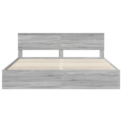 vidaXL Bed Frame with Drawer Grey Sonoma 200 x 200 cm Engineer Wood