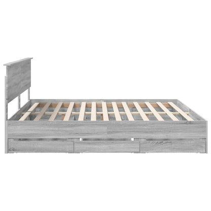 vidaXL Bed Frame with Drawer Grey Sonoma 200 x 200 cm Engineer Wood