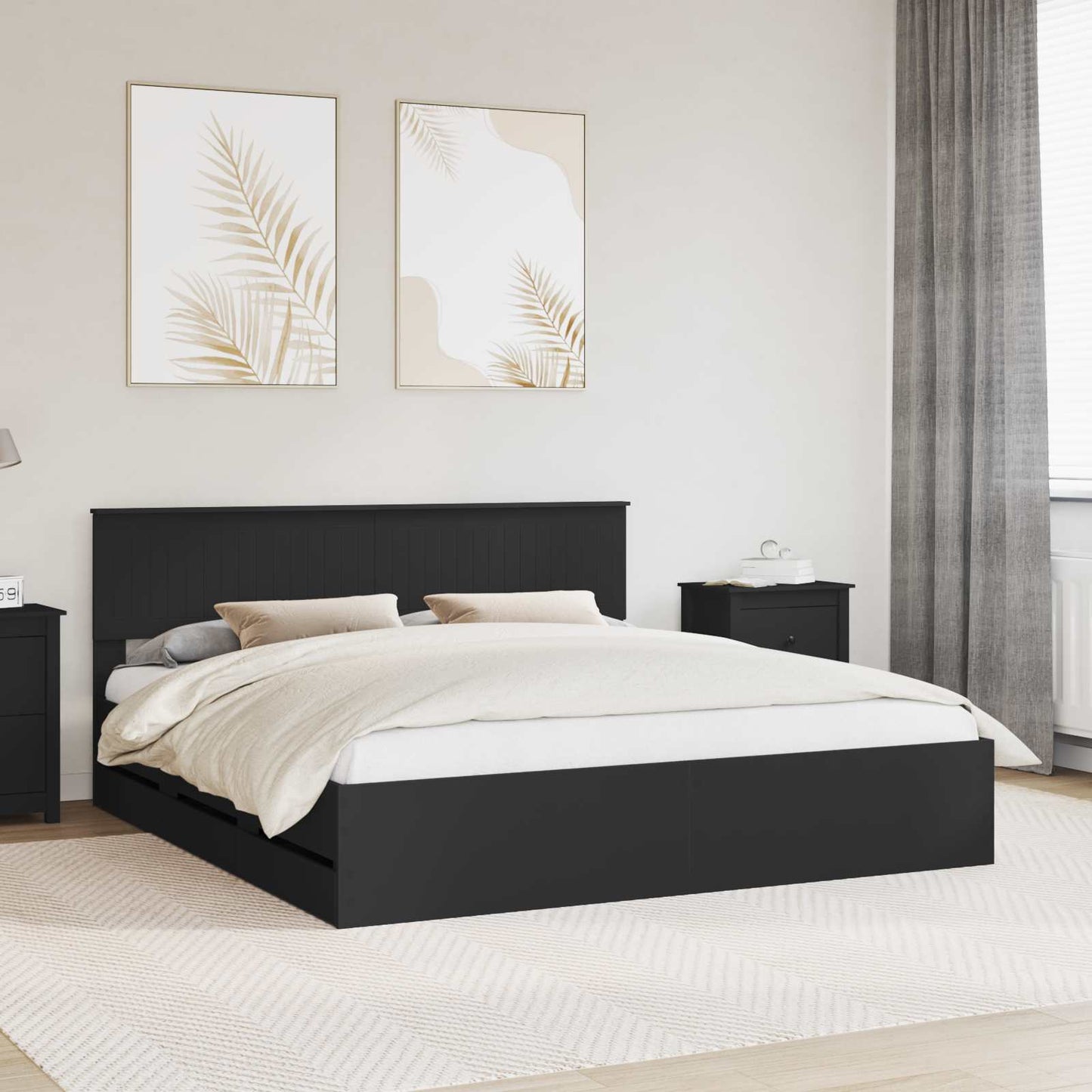 vidaXL Bed Frame with Drawer Black 180 x 200 cm Engineer Wood