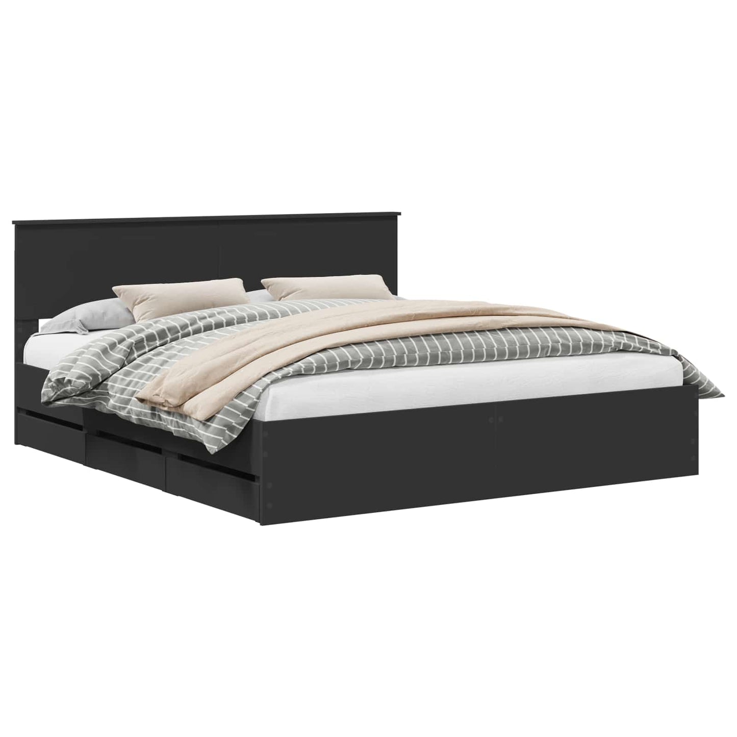 vidaXL Bed Frame with Drawer Black 180 x 200 cm Engineer Wood