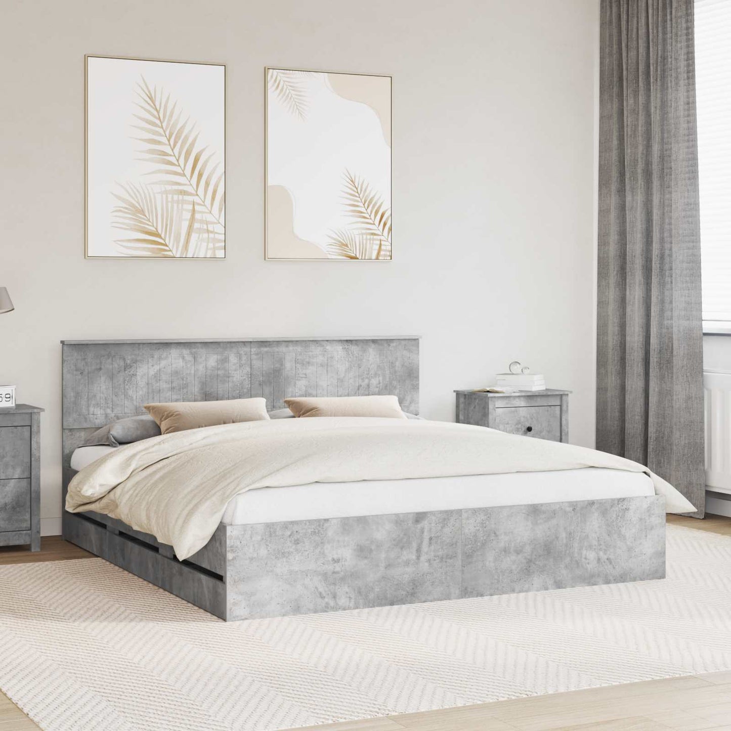 vidaXL Bed Frame with Drawer Concrete Grey 180 x 200 cm Engineer Wood