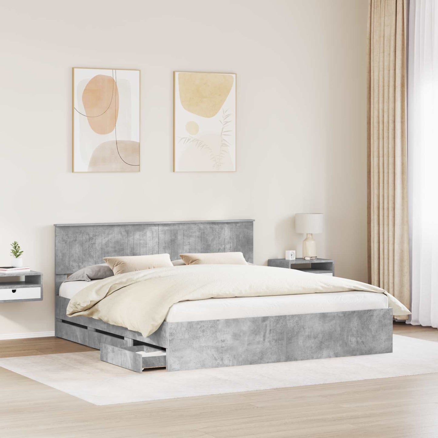 vidaXL Bed Frame with Drawer Concrete Grey 180 x 200 cm Engineer Wood