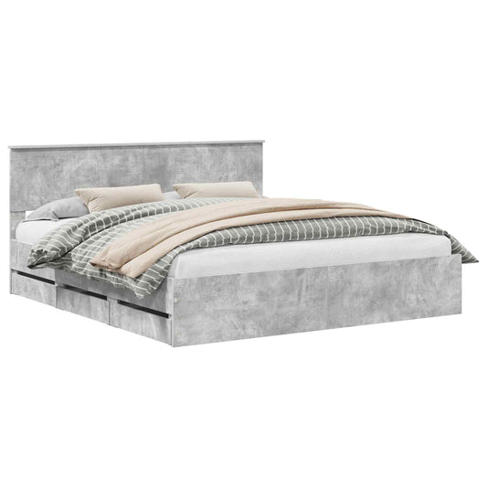 vidaXL Bed Frame with Drawer Concrete Grey 180 x 200 cm Engineer Wood