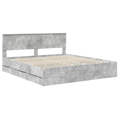 vidaXL Bed Frame with Drawer Concrete Grey 180 x 200 cm Engineer Wood