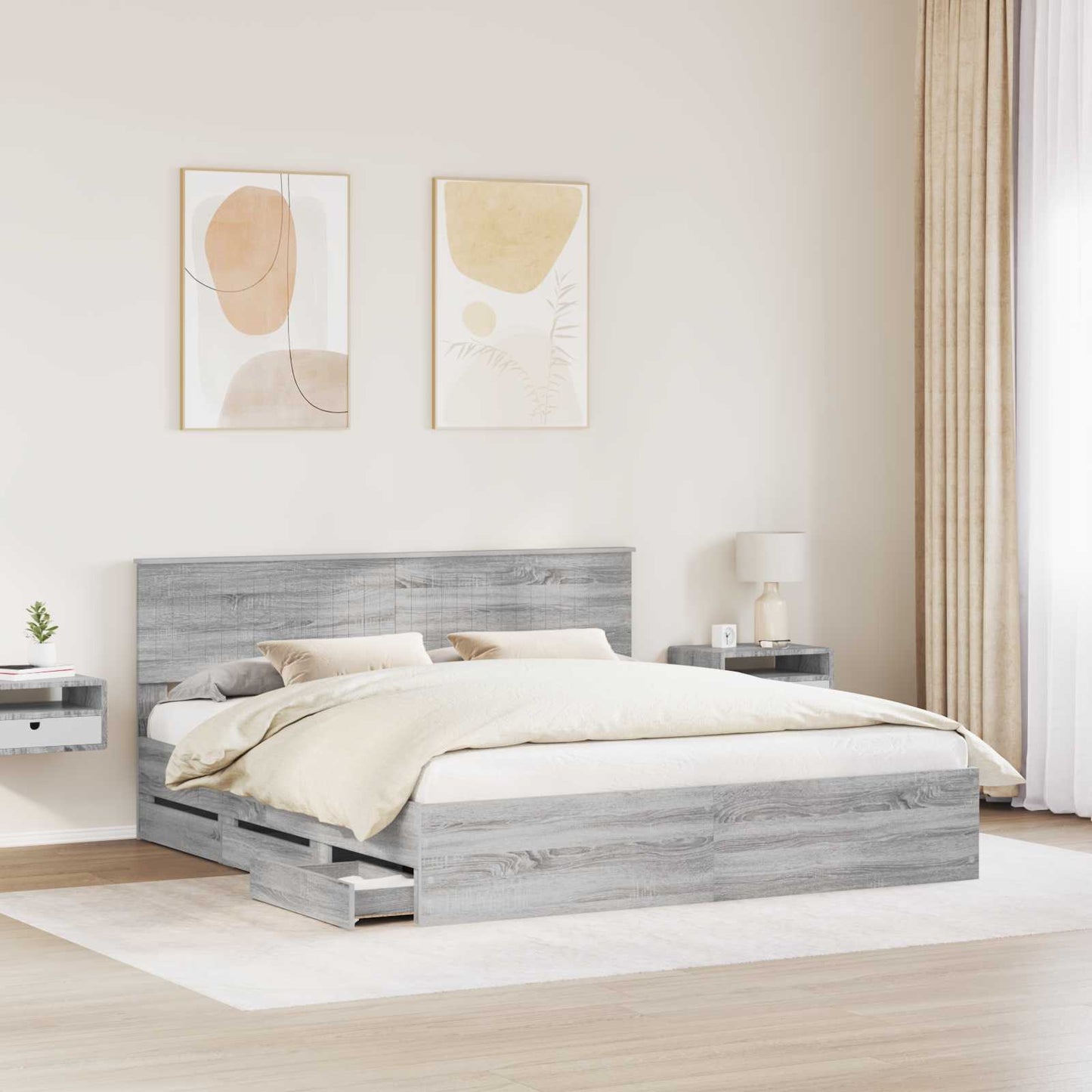 vidaXL Bed Frame with Drawer Grey Sonoma 180 x 200 cm Engineer Wood