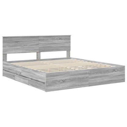 vidaXL Bed Frame with Drawer Grey Sonoma 180 x 200 cm Engineer Wood