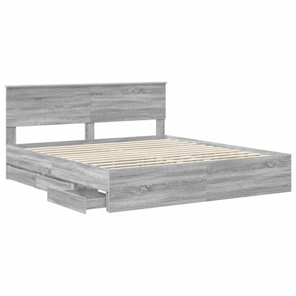 vidaXL Bed Frame with Drawer Grey Sonoma 180 x 200 cm Engineer Wood