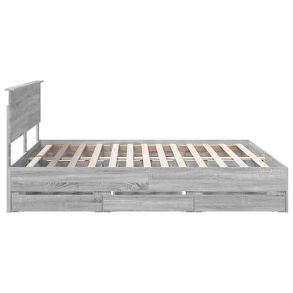 vidaXL Bed Frame with Drawer Grey Sonoma 180 x 200 cm Engineer Wood