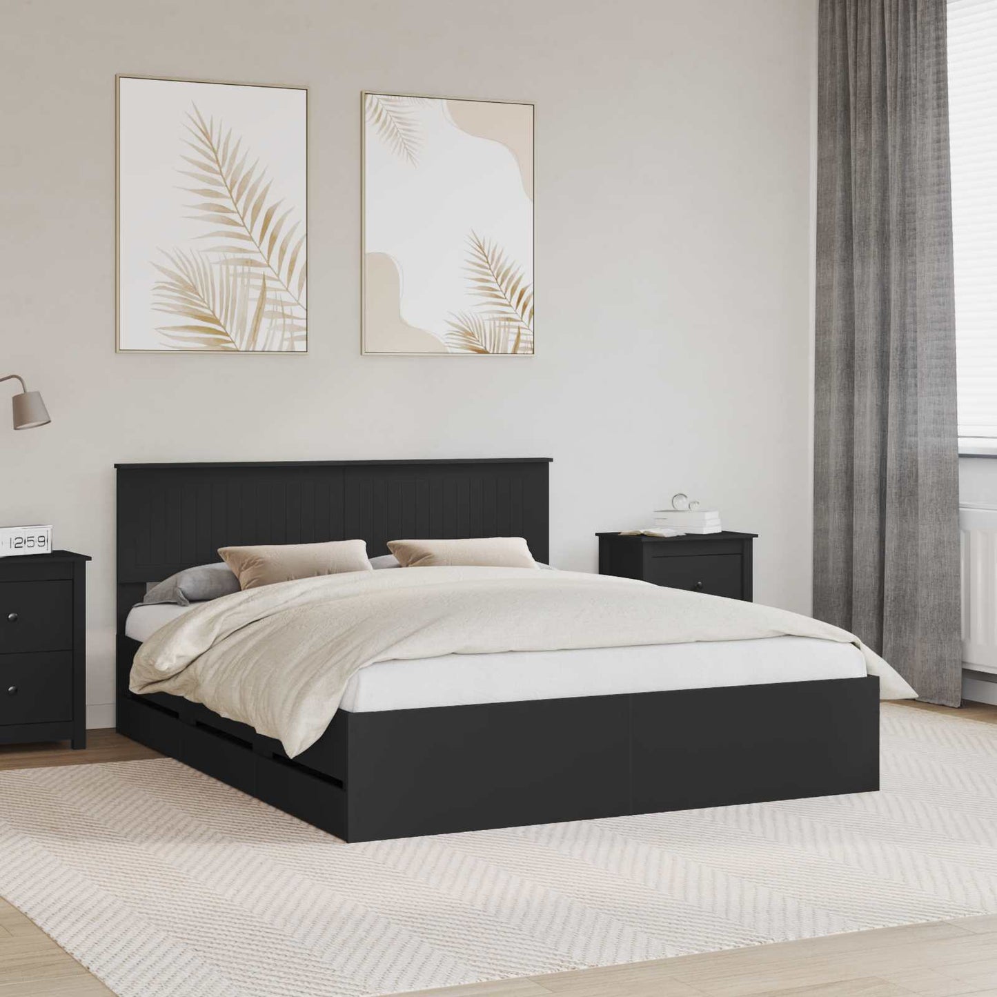 vidaXL Bed Frame with Drawer Black 160 x 200 cm Engineer Wood