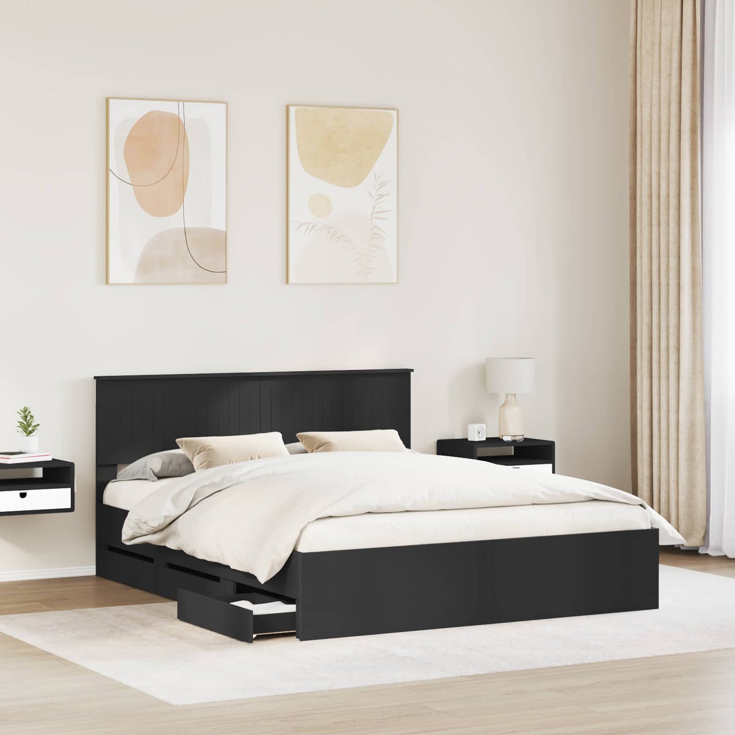 vidaXL Bed Frame with Drawer Black 160 x 200 cm Engineer Wood