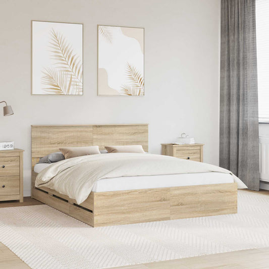vidaXL Bed Frame with Drawer Sonoma Oak 160 x 200 cm Engineer Wood