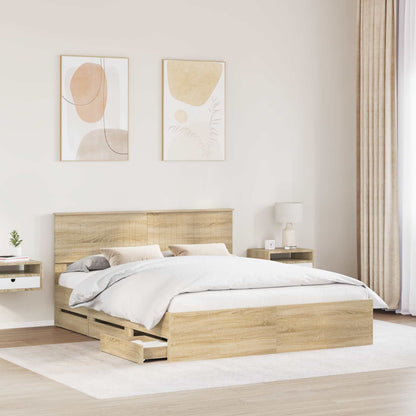 vidaXL Bed Frame with Drawer Sonoma Oak 160 x 200 cm Engineer Wood
