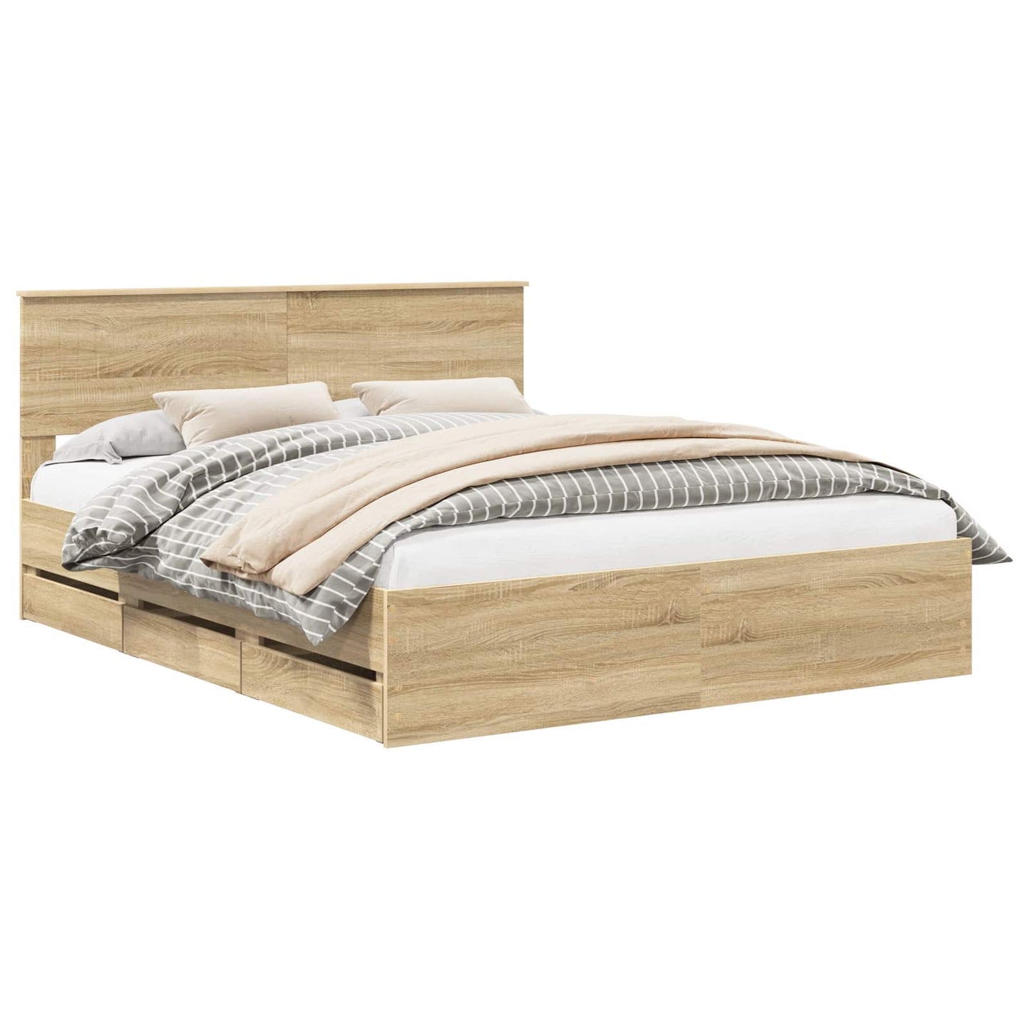 vidaXL Bed Frame with Drawer Sonoma Oak 160 x 200 cm Engineer Wood