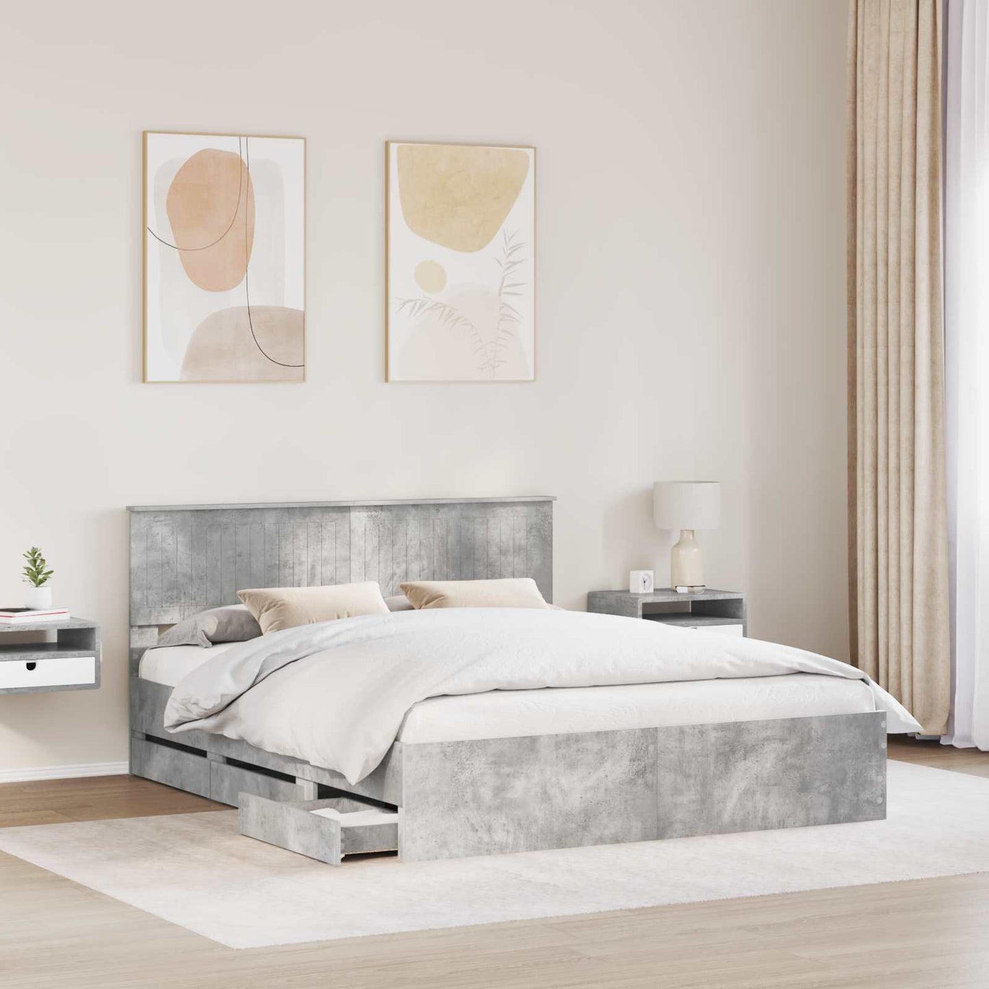 vidaXL Bed Frame with Drawer Concrete Grey 160 x 200 cm Engineer Wood