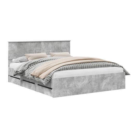 vidaXL Bed Frame with Drawer Concrete Grey 160 x 200 cm Engineer Wood