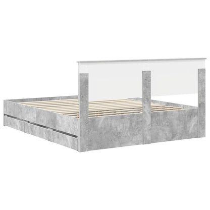 vidaXL Bed Frame with Drawer Concrete Grey 160 x 200 cm Engineer Wood