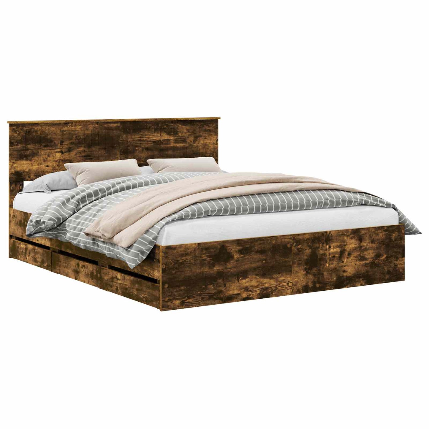 vidaXL Bed Frame with Drawer Smoked Oak 160 x 200 cm Engineer Wood