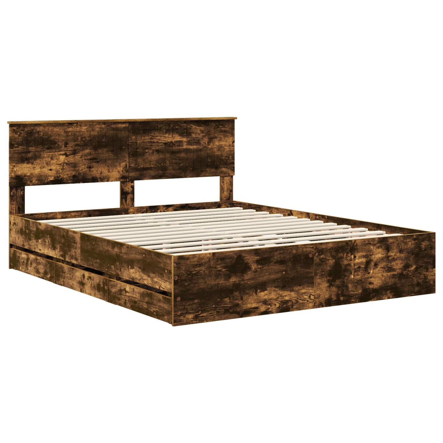 vidaXL Bed Frame with Drawer Smoked Oak 160 x 200 cm Engineer Wood