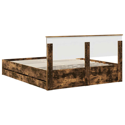 vidaXL Bed Frame with Drawer Smoked Oak 160 x 200 cm Engineer Wood