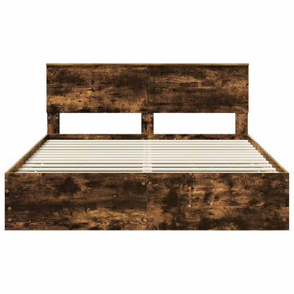vidaXL Bed Frame with Drawer Smoked Oak 160 x 200 cm Engineer Wood