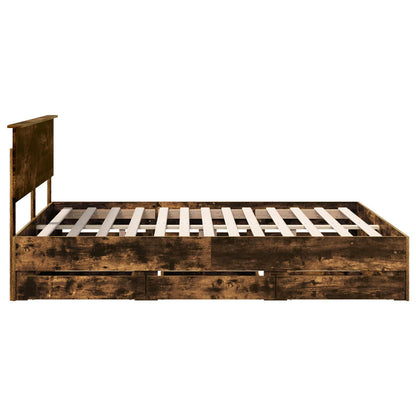 vidaXL Bed Frame with Drawer Smoked Oak 160 x 200 cm Engineer Wood