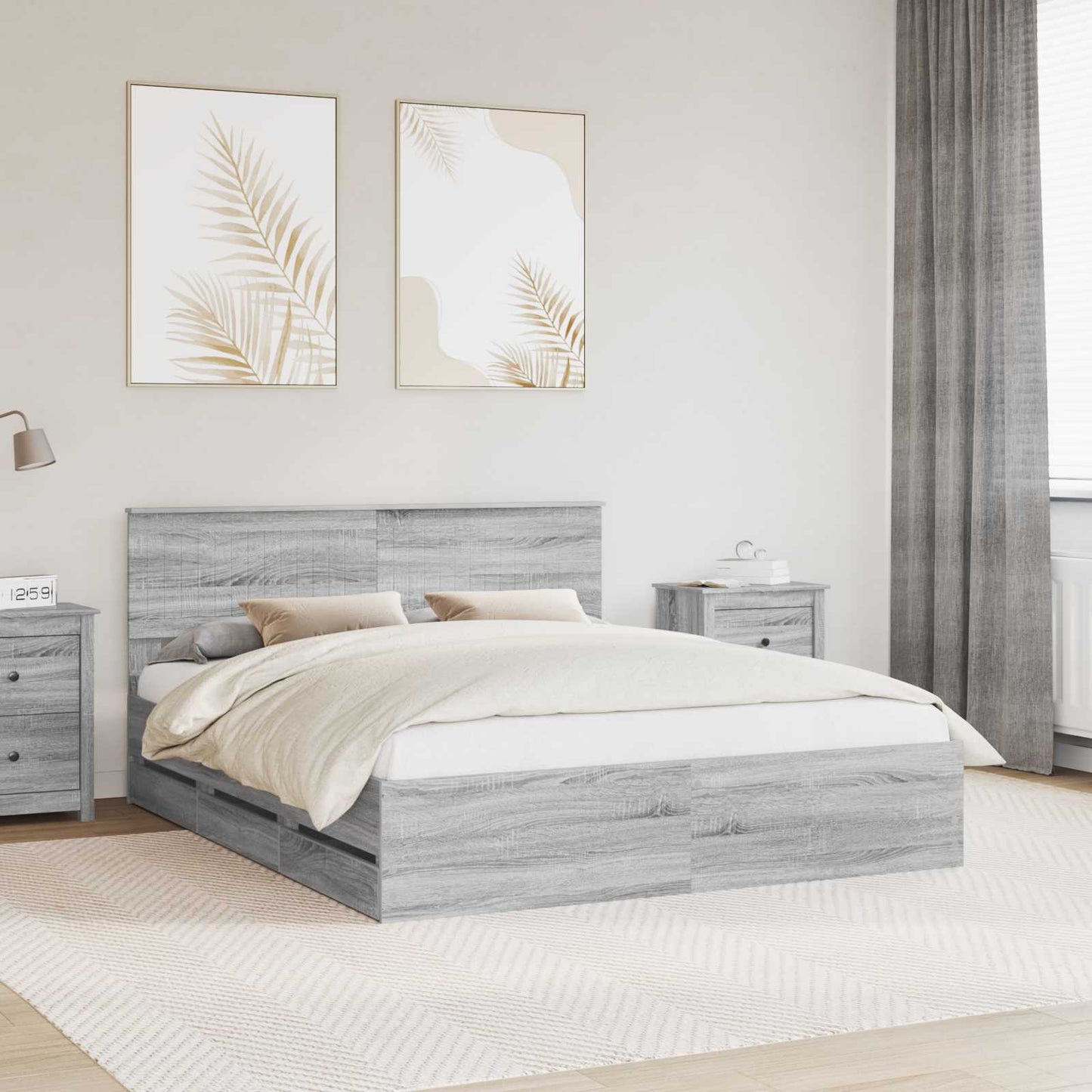 vidaXL Bed Frame with Drawer Grey Sonoma 160 x 200 cm Engineer Wood