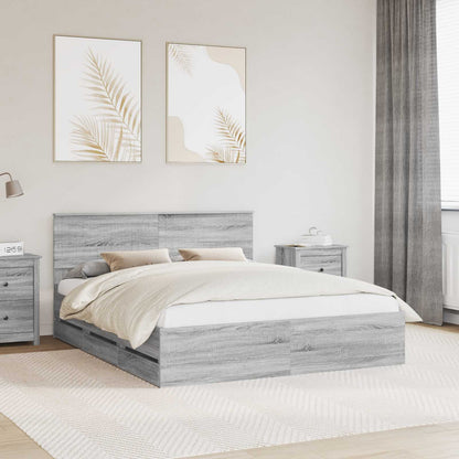 vidaXL Bed Frame with Drawer Grey Sonoma 160 x 200 cm Engineer Wood