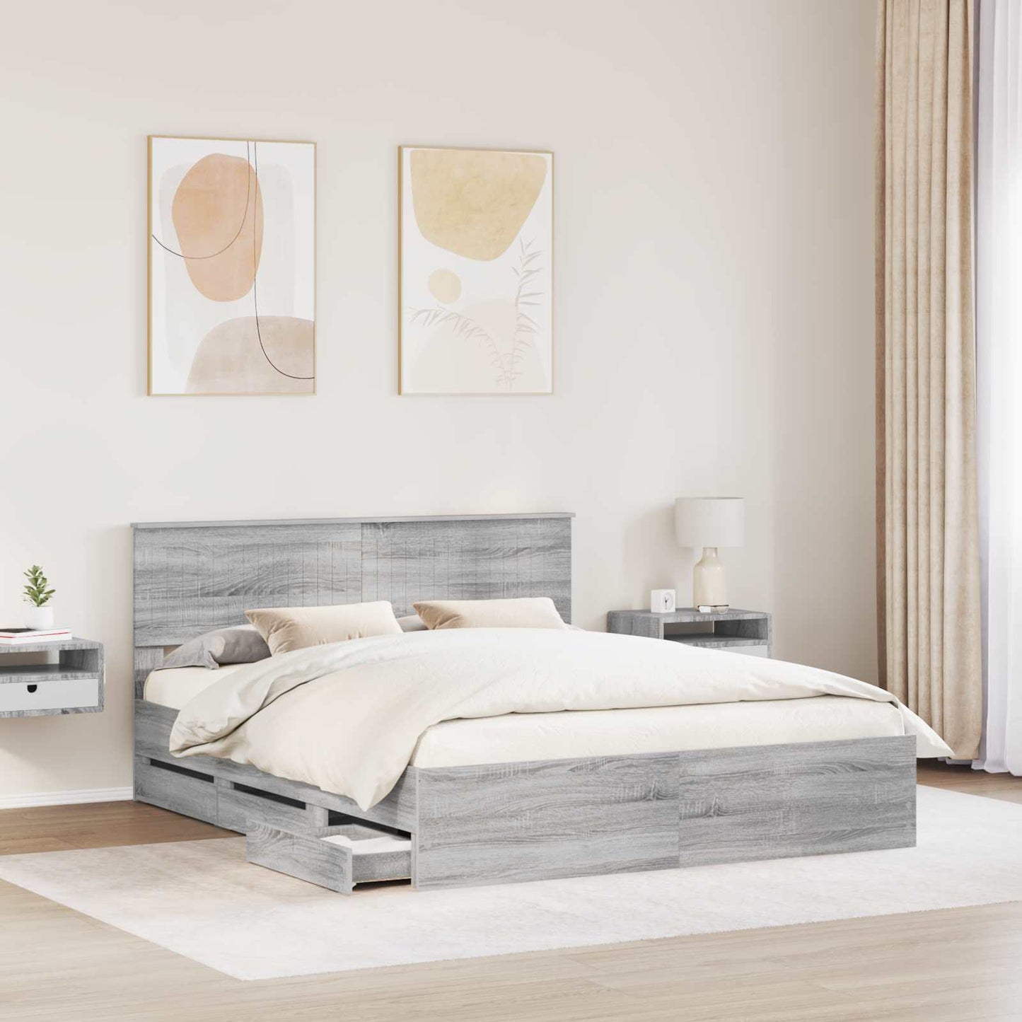 vidaXL Bed Frame with Drawer Grey Sonoma 160 x 200 cm Engineer Wood