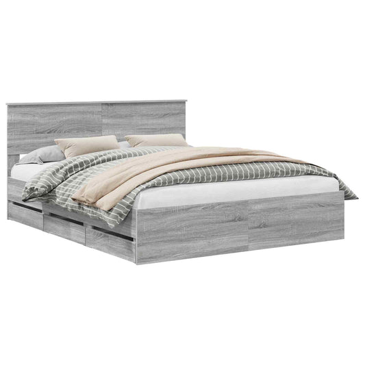 vidaXL Bed Frame with Drawer Grey Sonoma 160 x 200 cm Engineer Wood
