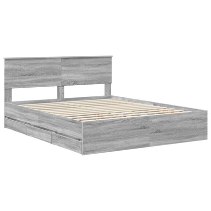 vidaXL Bed Frame with Drawer Grey Sonoma 160 x 200 cm Engineer Wood